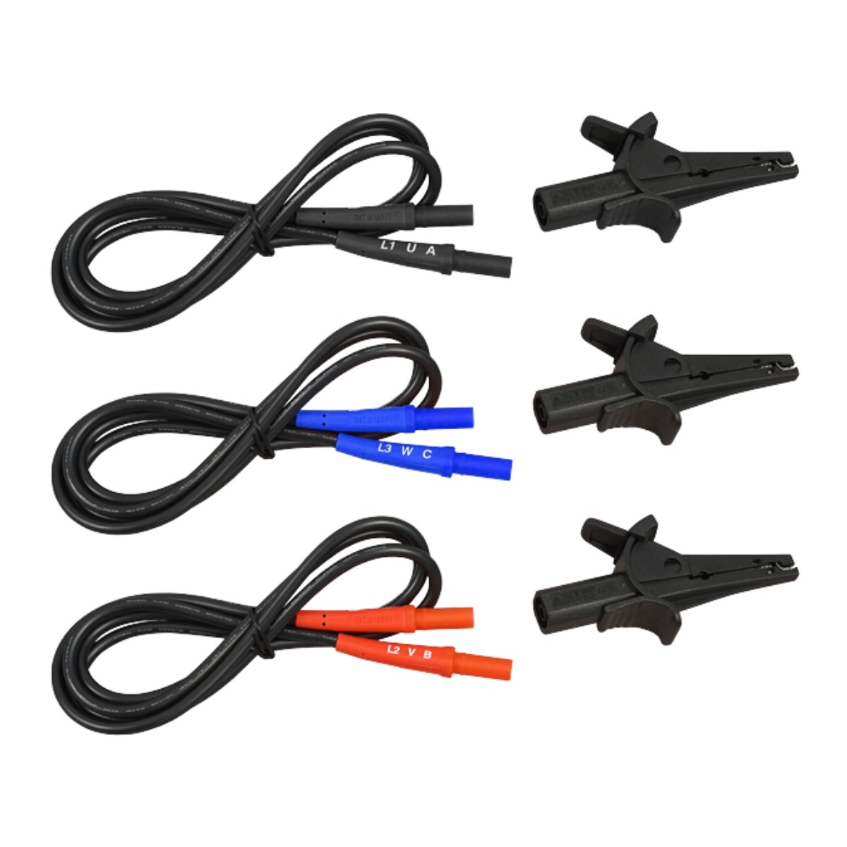AEMC 2121.55 Lead – Replacement, Set of 3, Color-coded (1000V CAT III, 10A) w/clips for Models 6608 & 6609