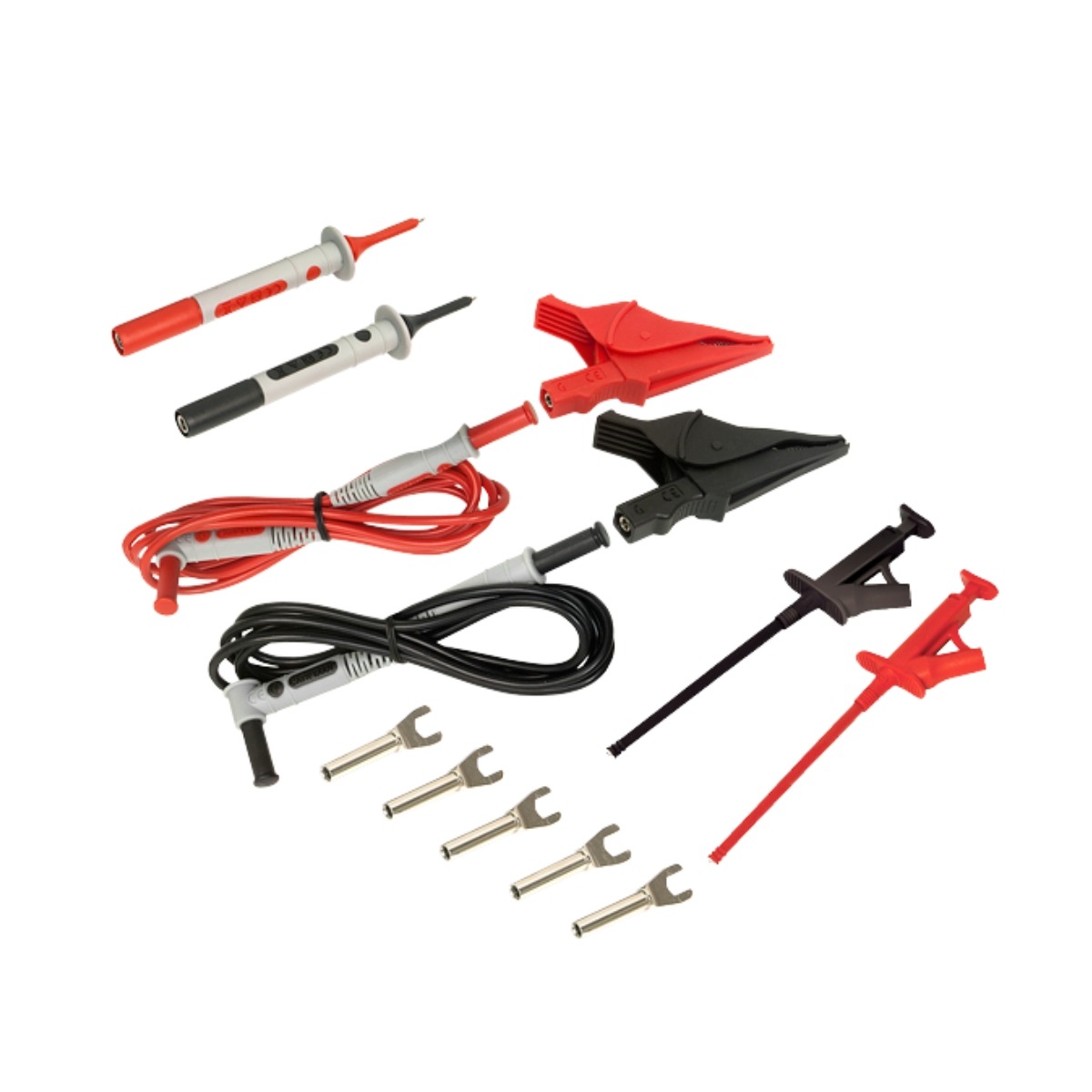 AEMC 2152.12 Utility Test Lead Kit #3 – 2 x 5 ft Silicone Safety Leads, Alligator Clips, Pencil & Grip Probes, 5 Spade Lugs, 1000V CAT IV