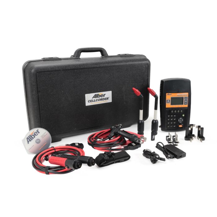Alber CRT-400 Cell Resistance Tester Kit with hard case, lighted spike probes, clamps, accessories, software, and charger