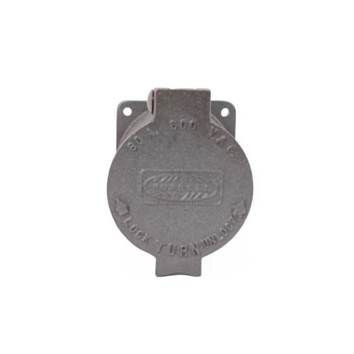 Hubbell HBL26420 industrial Hubbellock locking receptacle rated 60A 600V AC with cast aluminum long housing
