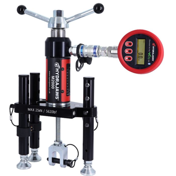Hydrajaws M2000 Scaffold Tie Tester Kit with load spreading bridge and gauge