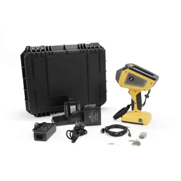 SciAps Scrapper X-250 handheld XRF analyzer with integrated touchscreen in protective housing
