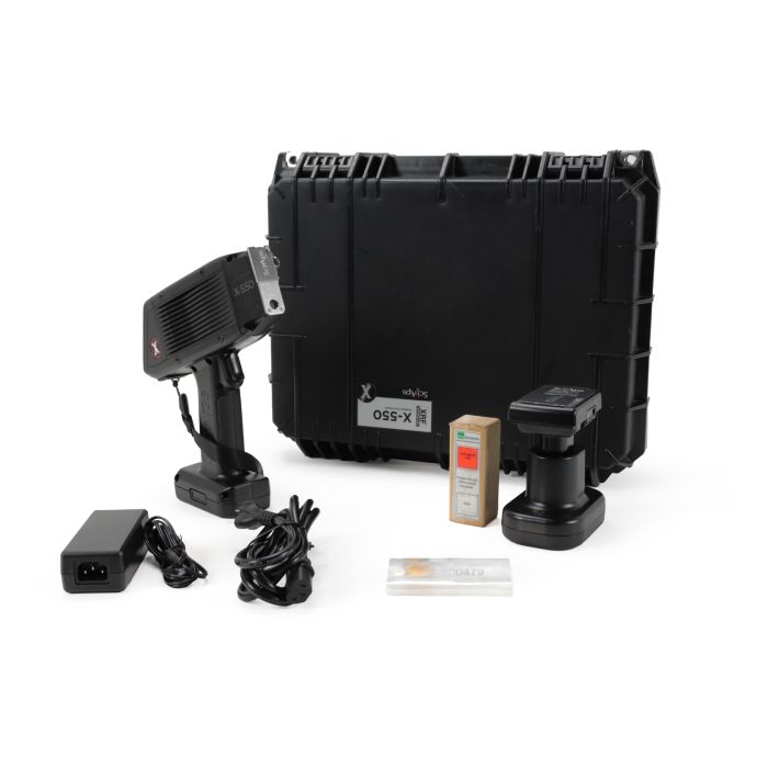 SciAps X-550 Pb handheld XRF lead paint analyzer complete kit with hard case, charger, batteries, and Pb calibration standard