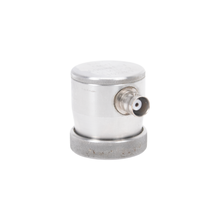 Sonatest SLM1050 straight beam ultrasonic transducer with 5 MHz frequency and 1 inch ceramic wear face, medium damped for non-destructive testing applications.