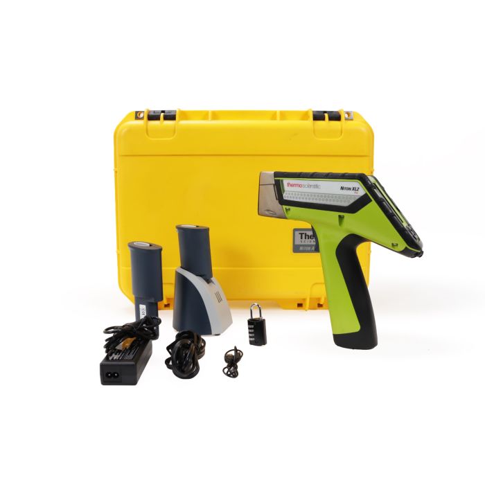 Thermo Scientific Niton XL2 Plus handheld XRF analyzer shown in three-quarter view against a white background.
