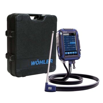 Wöhler A 450 Combustion Analyzer 8387 supports flue gas analysis, burner tuning, O₂, 10,000 ppm CO, and pressure measurement.