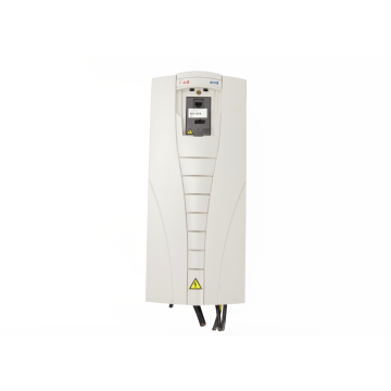 ABB ACH550-UH-038A-4 HVAC variable frequency drive top and front view showing enclosure, keypad interface area, and power terminals.
