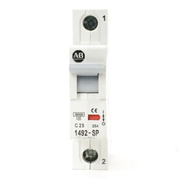 Allen-Bradley 1492-SP1C250 single-pole 25 A Type C DIN rail mounted supplementary circuit breaker product view