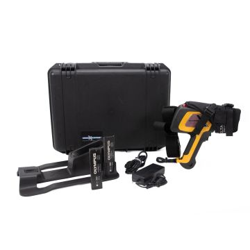 Portable Olympus DP-2000 Delta Premium Handheld XRF Analyzer with Alloy Plus and Mining modes — rugged, battery-powered elemental analyzer for rapid alloy, soil, and mining material screening, featuring hot-swap batteries, touchscreen interface