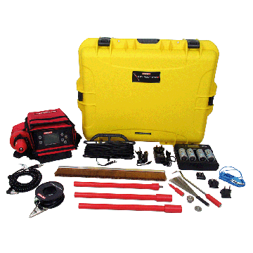 Dry Roof Pro2 Kit View: detector unit, probes, electrodes, batteries, carrying cases, nuts, rods, and anti-static wristband