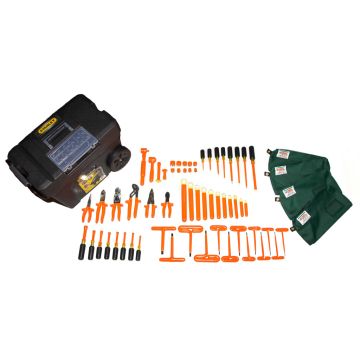 Eagle Eye BA-TOOLS-BBK 60-piece insulated tool kit with rolling toolbox, insulated hand tools, metric wrenches, sockets, and pouches