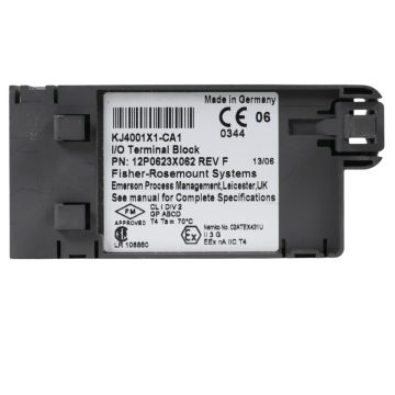 Emerson Fisher-Rosemount KJ4001X1-CA1 I/O terminal block with numbered screw terminals and hazardous location certification label product view