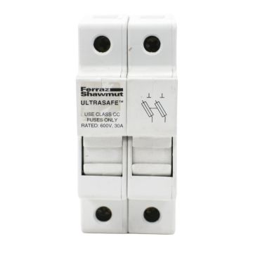 Ferraz Shawmut USCC2 P216489 2-pole Class CC fuse holder rated 600V 30A for DIN rail mounting