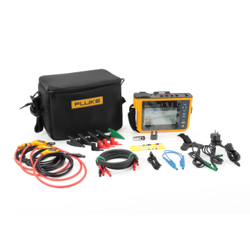 Fluke 1775 power quality analyzer with carrying case and full accessory kit including leads and probes
