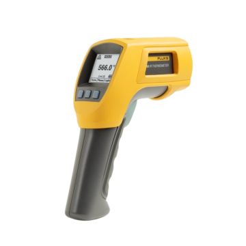 Fluke 566 infrared and contact thermometer with display, trigger, and laser targeting