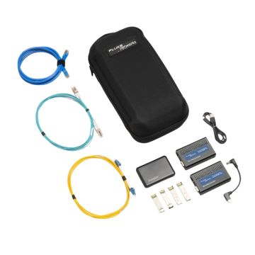 Fluke Networks LinkIQ FMC-10G Fiber Media Converter Kit with media converter, SFPs, fiber cords, and carrying case Product View