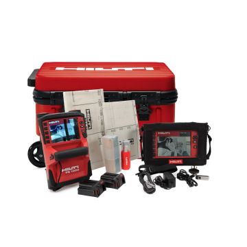 Hilti PS 1000 X-Scan GPR concrete scanner kit with PSA 100 monitor, grids, batteries, cables, and trolley case