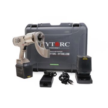 HYTORC LST-2000 Lithium Series II electric torque tool with 36V battery and mounted reaction arm with battery pack, charger, pelican case