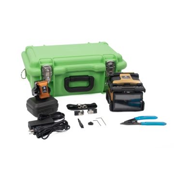 Complete INNO M9+ fusion splicer kit including core alignment fusion splicer, standard V1 fiber cleaver, accessories, and carrying case for professional fiber optic splicing 