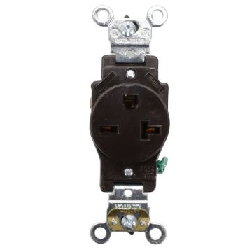 Leviton 5461 brown 20A 250V industrial straight blade receptacle with NEMA 6-20R configuration product view