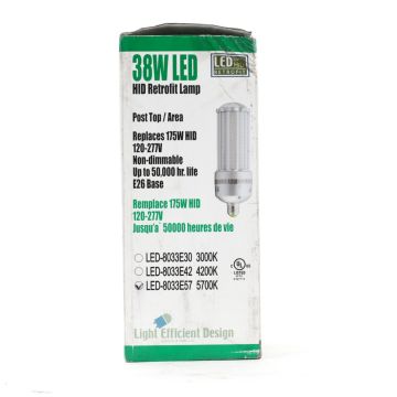 Light Efficient Design LED-8033E57 38W LED HID retrofit lamp 5700K E26 base