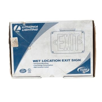 Lithonia Lighting WLTE W1 G EL wet location exit sign with green letters and white housing
