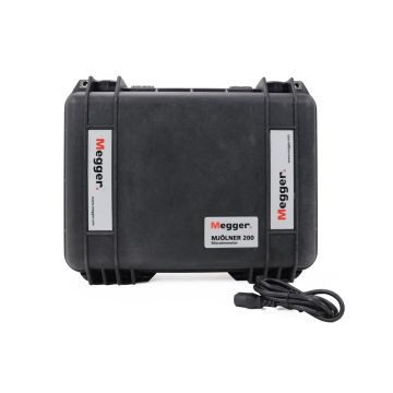 Megger MJÖLNER 200 micro-ohmmeter high current system in closed rugged transport case with Megger branding
