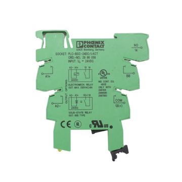 Phoenix Contact PLC-BSC-24DC/1/ACT relay base with 24 V DC input and 1 N/O contact