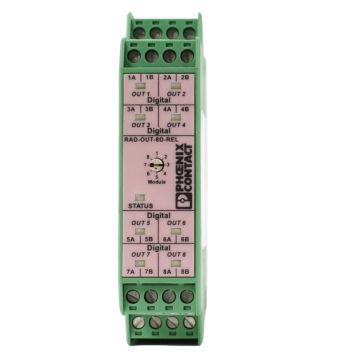 Phoenix Contact RAD-OUT-8D-REL 8-channel digital relay output module with DIN rail mounting and screw terminals product