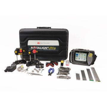 Pruftechnik ROTALIGN Ultra Advanced shaft alignment system with sensALIGN sensor, laser, Bluetooth, and mounting brackets.
