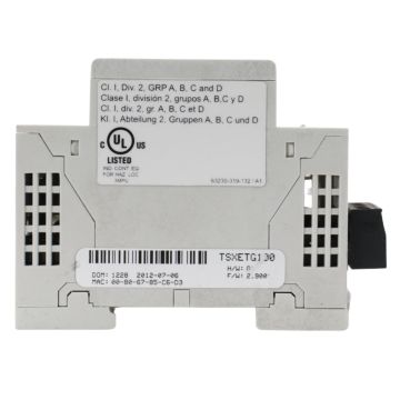 Schneider Electric ConneXium TSXETG100 Ethernet Modbus gateway/router with DIN-rail mounting and RS485 serial interfaces product view