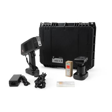 SciAps X-550 Pb handheld XRF lead paint analyzer complete kit with hard case, charger, batteries, and Pb calibration standard