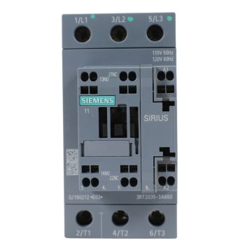 Siemens 3RT2035-3AK60 SIRIUS 41A 3-pole power contactor with 110/120V AC coil