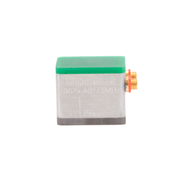 Certified pre-owned Sonatest Q-Scan-1 5 MHz 0.35 x 0.410 inch ultrasonic probe with right/left encoder configuration
