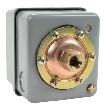 Square D 9013GSG2J25 pressure switch with gray enclosure and threaded pressure port, 60 psi ON and 80 psi OFF setting