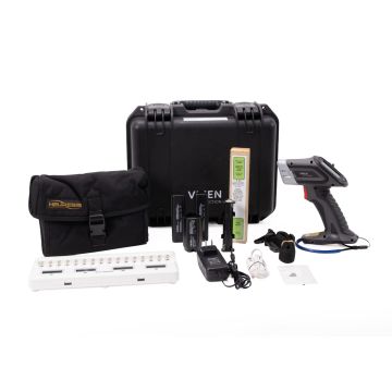 Viken Pb200e handheld XRF lead paint analyzer with Co-57 (5 mCi) and September 2025 reference date, plus batteries, chargers, and case
