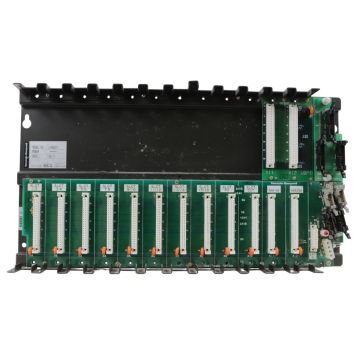Yamatake Honeywell J-MBU01 base unit backplane with multi-slot PCB mounted on metal chassis product view