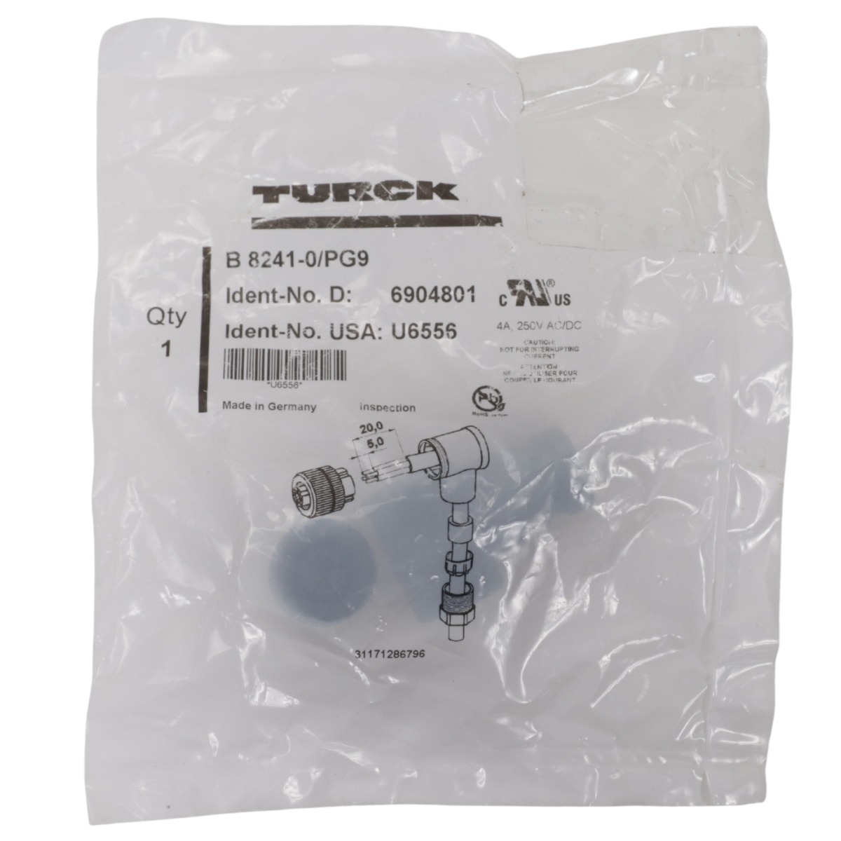 Turck B8241-0/PG9 M12 Right-Angle 4-Position Female Connector